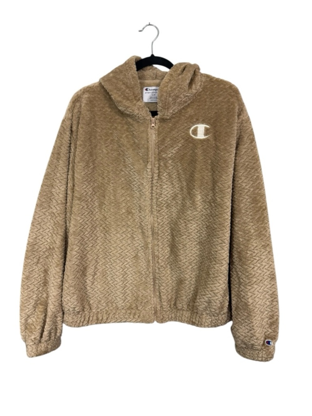 Champion NEW Women's XL Full Zip Fleece Hoodie Jacket Faux Sherpa Tan Beige